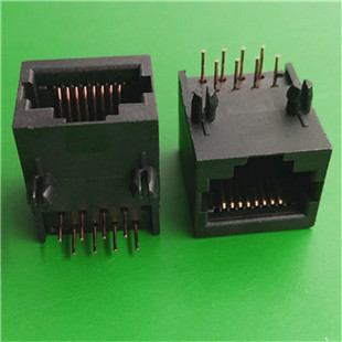 RJ45网络接口,RJ45 连接器插座 ,RJ45 90度插板式全塑长度17.7MM黑色连接器