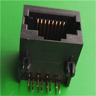 RJ45网络接口,RJ45 连接器插座 ,RJ45 90度插板式全塑长度17.7MM黑色连接器