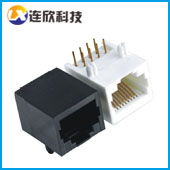 RJ45网络接口，RJ45 连接器插座 ，RJ45 90度插板式全塑长度17.7MM黑色连接器