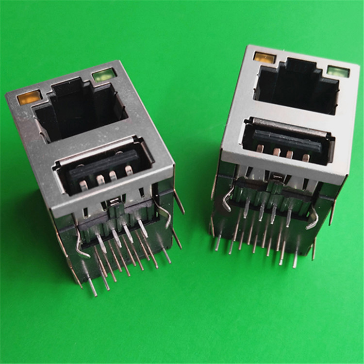 JR45+USB连接器插板式带灯