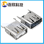 沙井连接器 USB 2.0A母直插板 15.0MM长 卷边直角  数码专用
